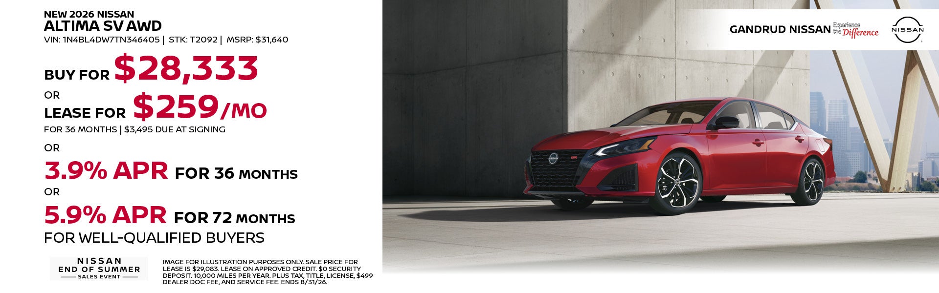 New 2026 Nissan Altima SV AWD 